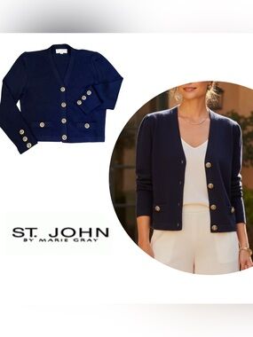 St. John Navy Nautical Buttons Cardigan